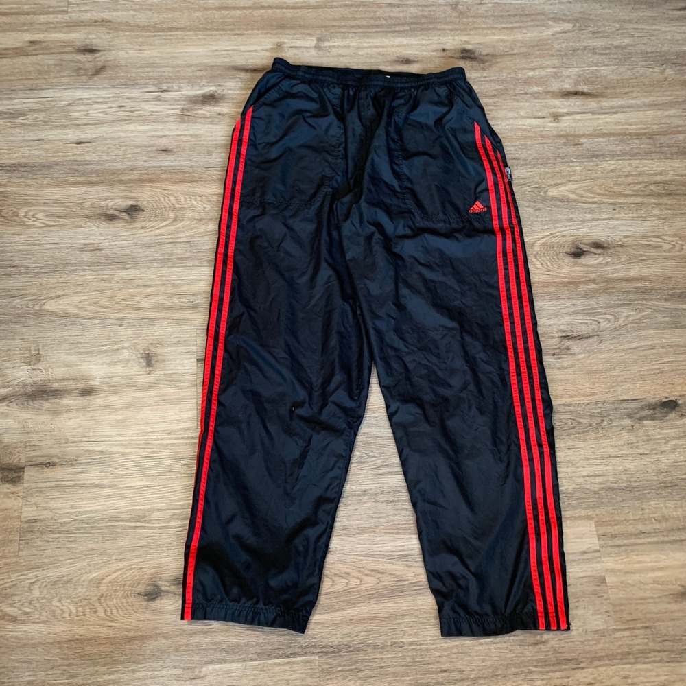 Vintage Y2K Adidas ClimaProof Track Pants Mens Large Black Red 3-Stripe Nylon